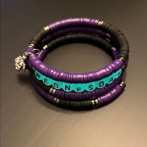 Hand Crafted Wednesday Purple and Black Bracelet with Umbrella Charm